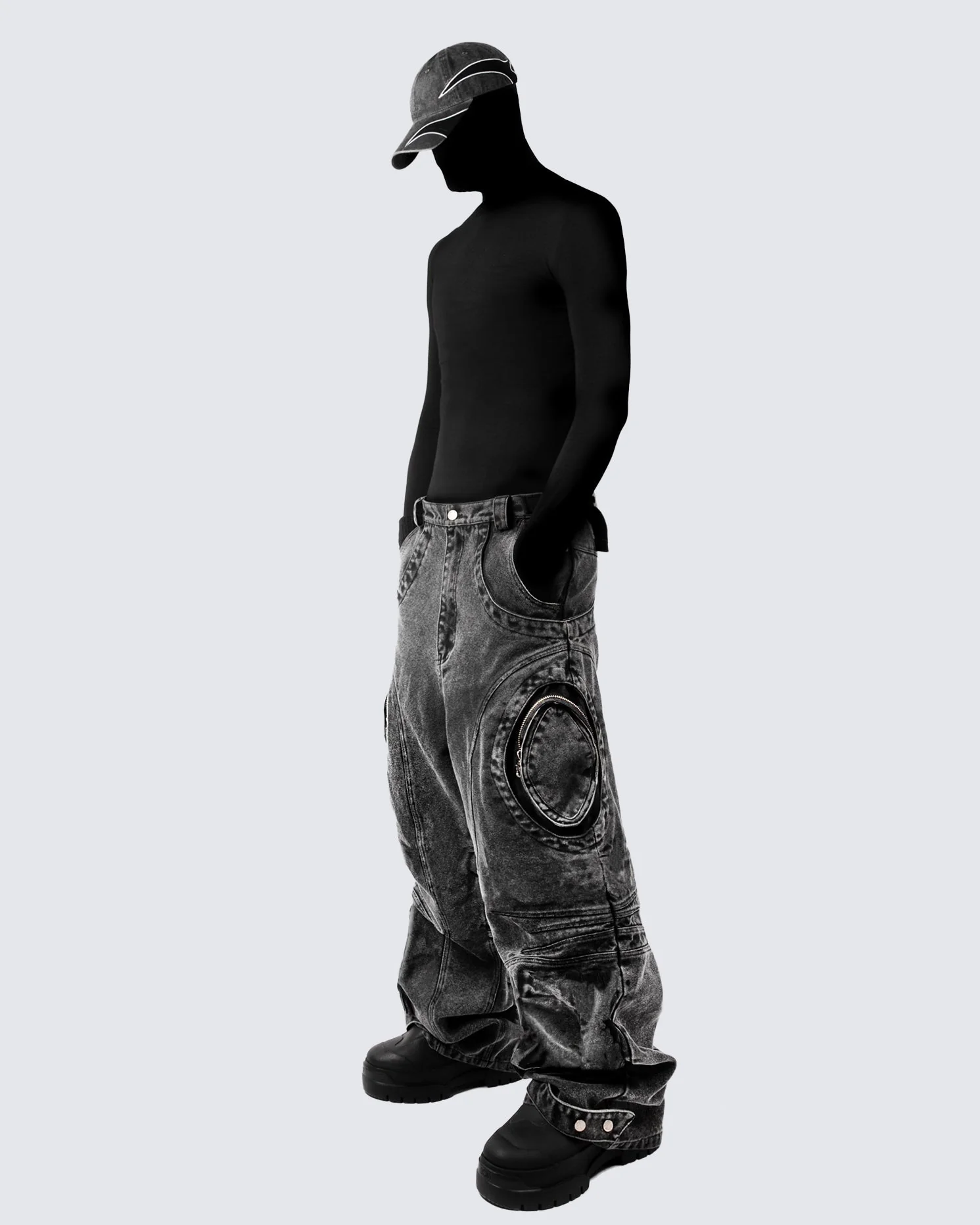 Bold Retro-Washed Black Denim Pants by KIIKIO - Image 2