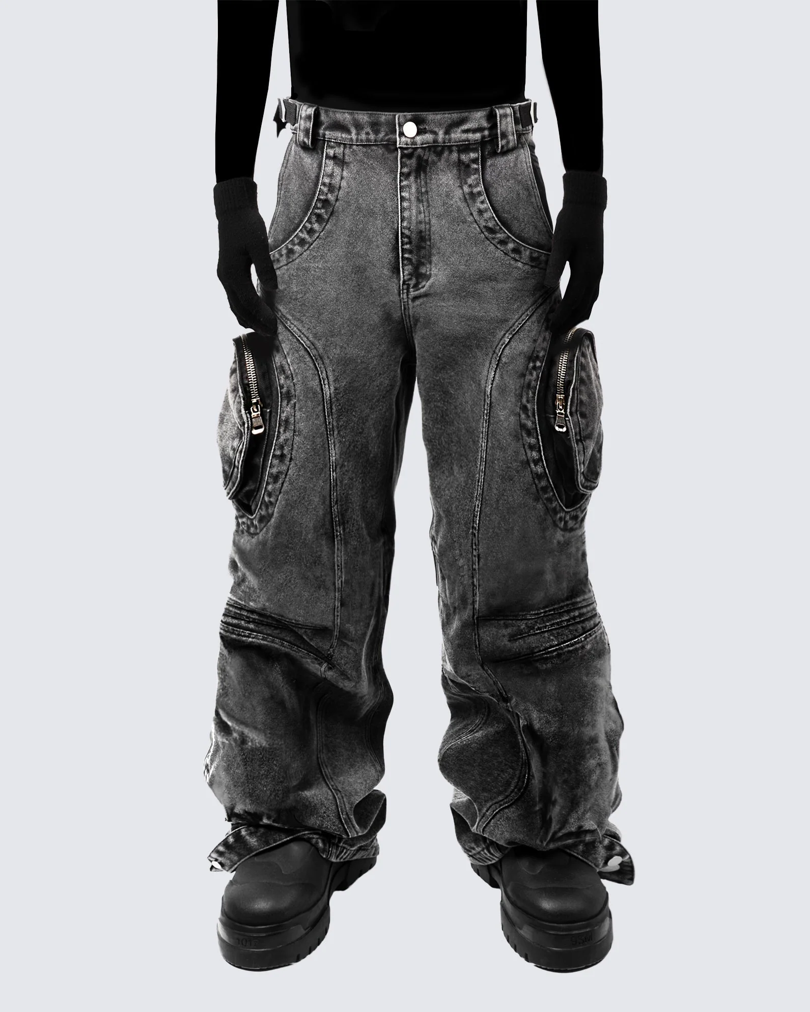 Bold Retro-Washed Black Denim Pants by KIIKIO - Image 3