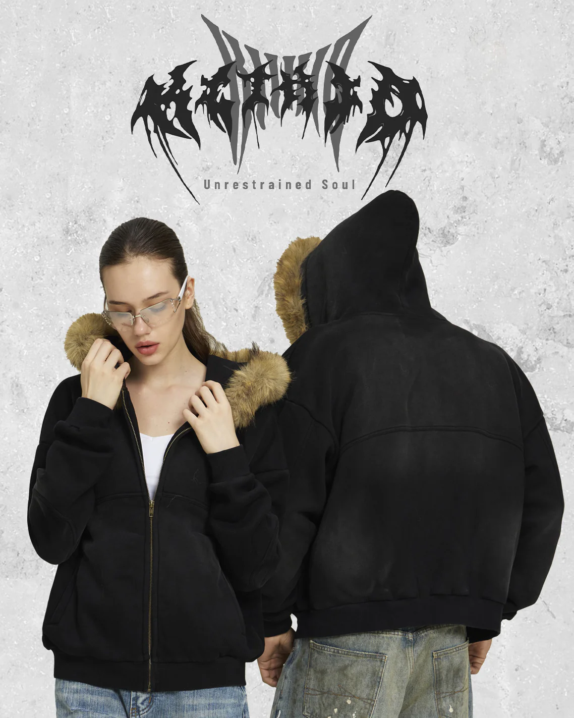 Boxy Zip Fur Collar Hoodie - Image 3