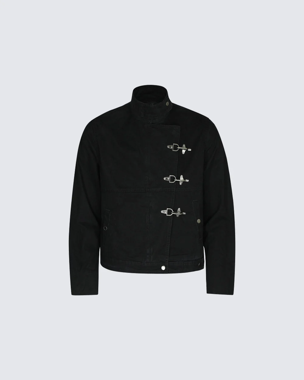 Buckled Stand-Collar Aircraft Buckle Utility Jacket
