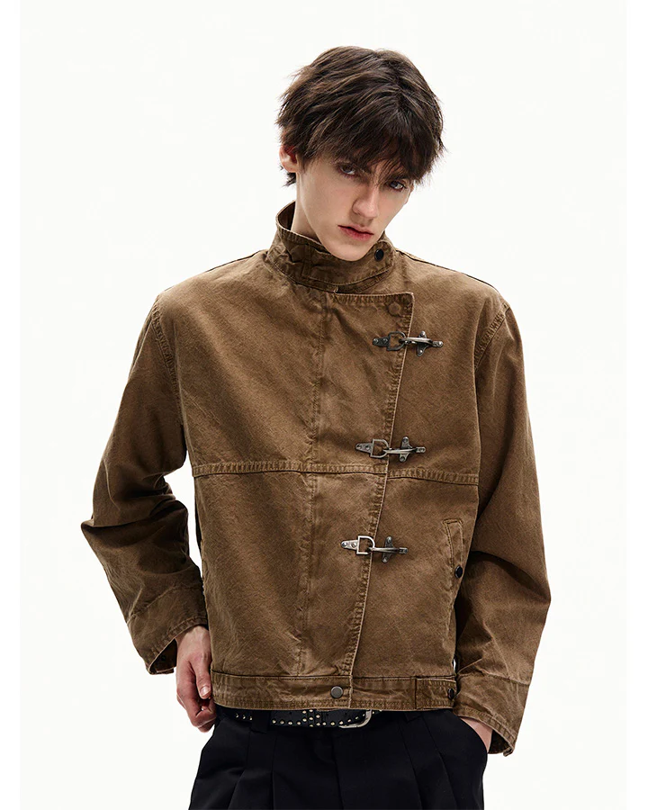 Buckled Stand-Collar Aircraft Buckle Utility Jacket - Image 4