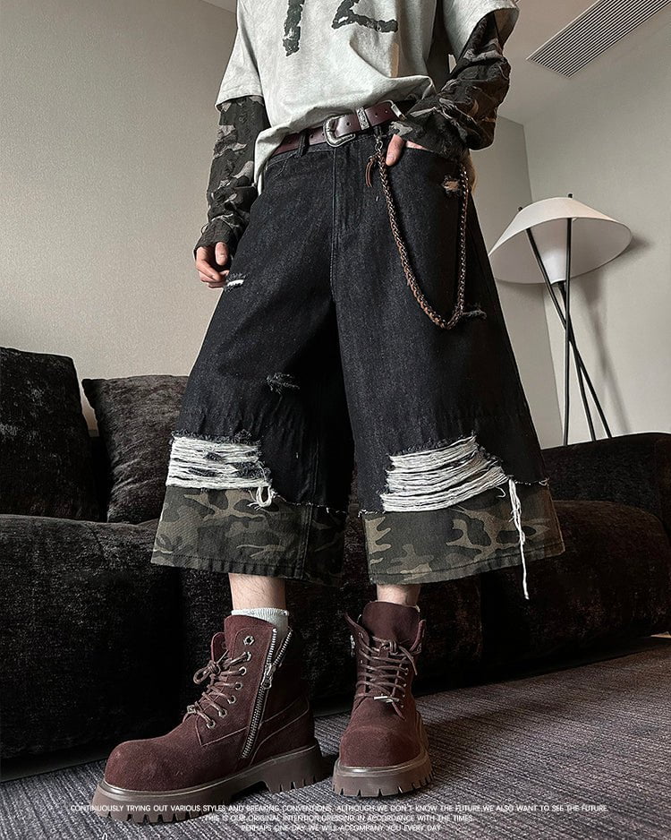 Camo Patchwork 3/4 Street Shorts - Image 2