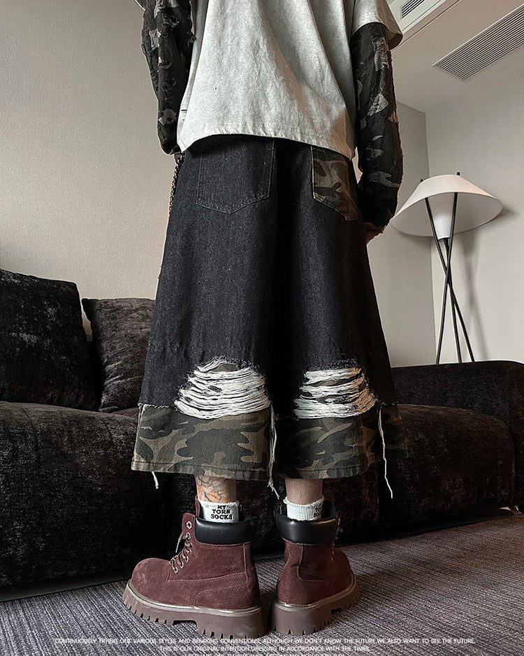 Camo Patchwork 3/4 Street Shorts - Image 3