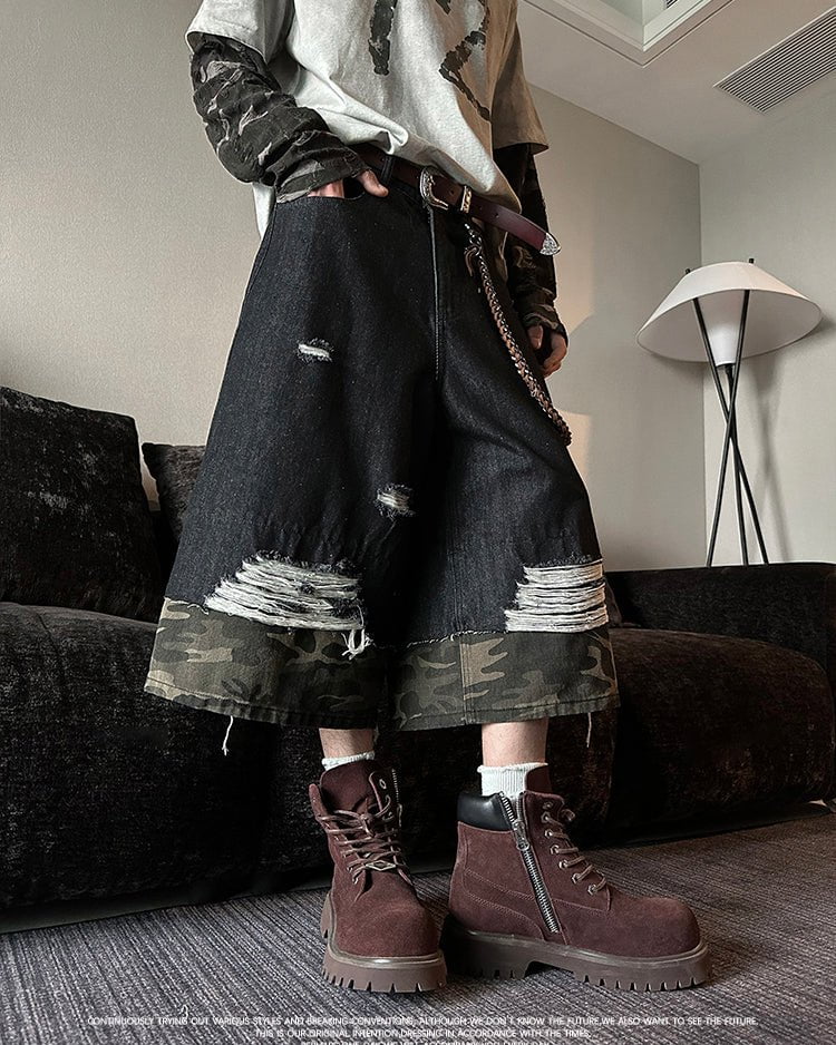 Camo Patchwork 3/4 Street Shorts - Image 5