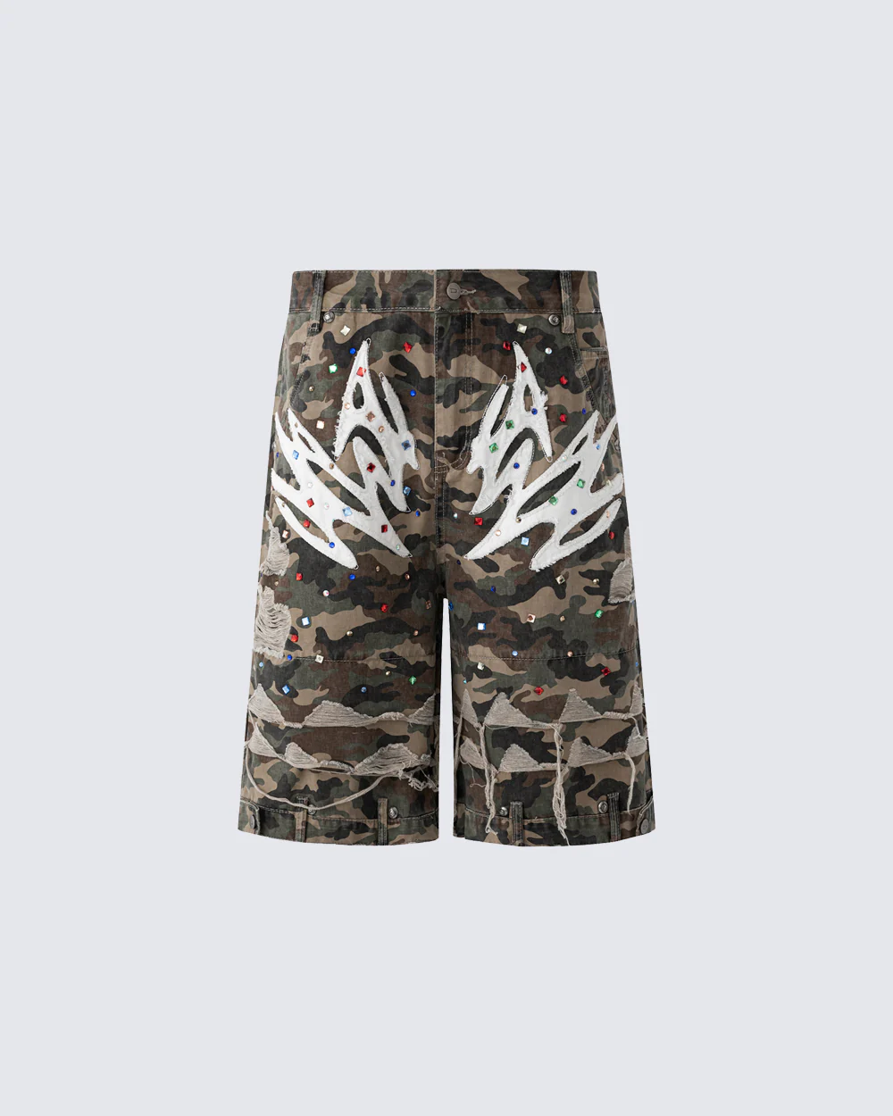 Camo Print Distressed Cargo Shorts - Image 3