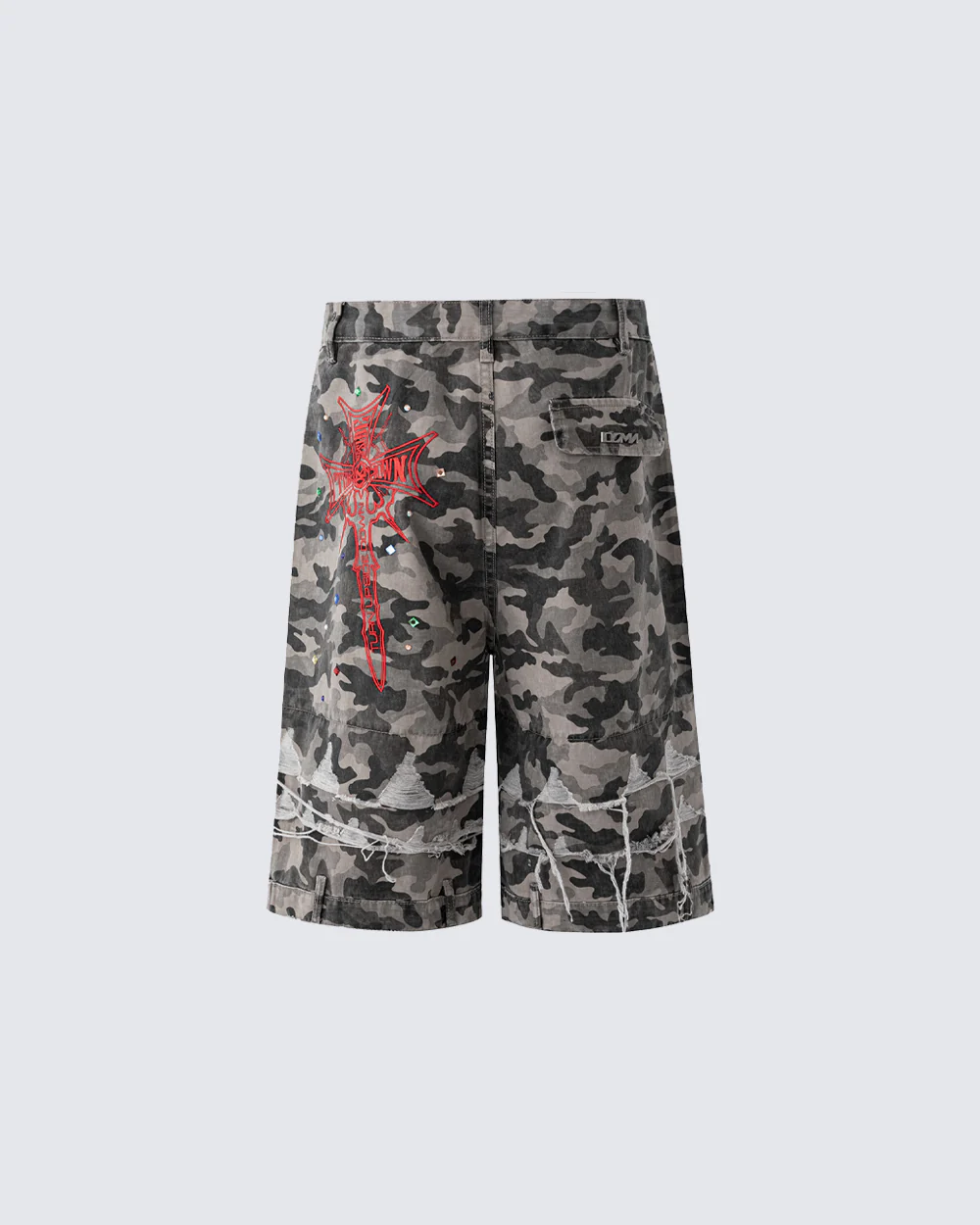 Camo Print Distressed Cargo Shorts - Image 5