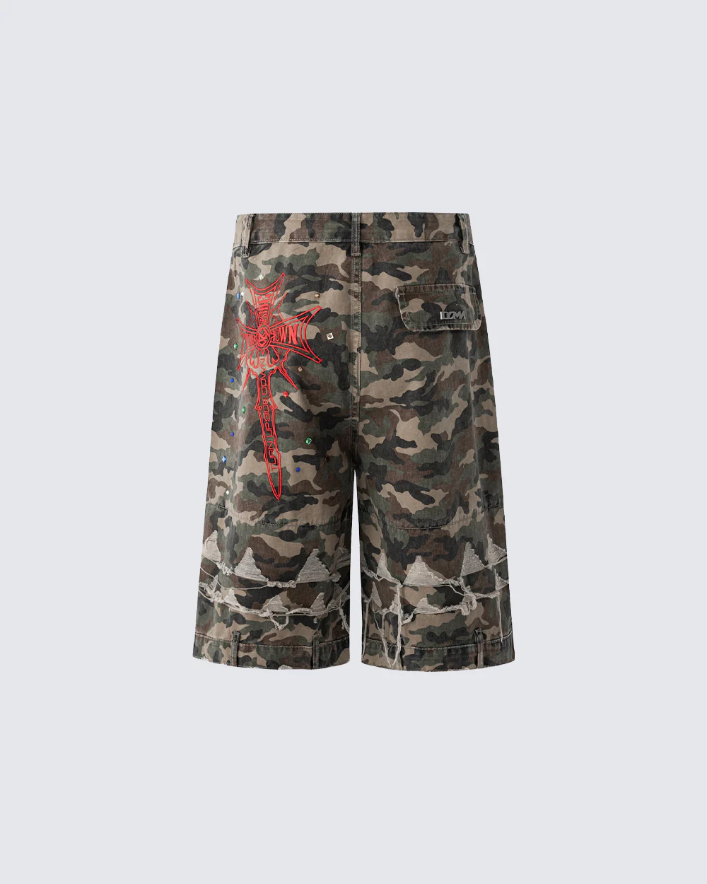 Camo Print Distressed Cargo Shorts - Image 8