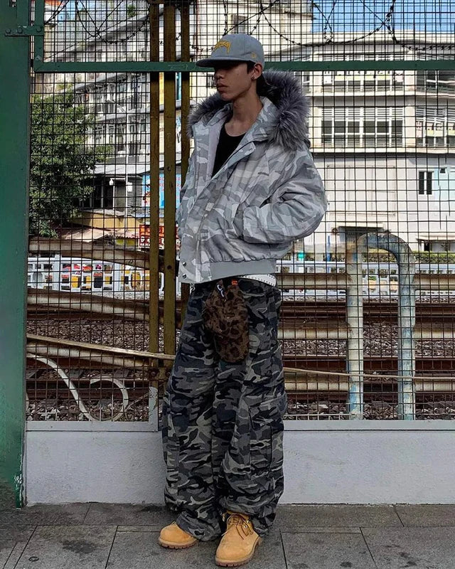 Camouflage Cargo Pants with Fur-Collar Jacket - Image 16