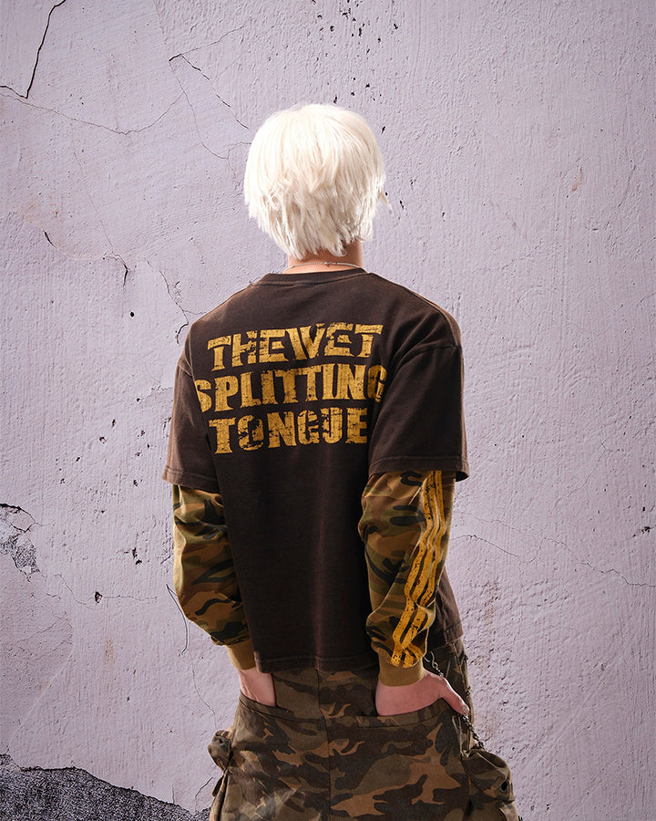 Camouflage Distressed Fake Two-Piece Long Sleeve - Image 3