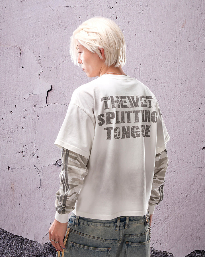 Camouflage Distressed Fake Two-Piece Long Sleeve - Image 6