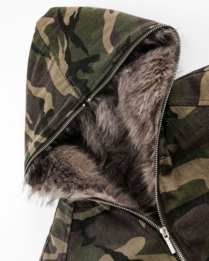 Camouflage Faux Fur Lined Hooded Jacket - Image 6