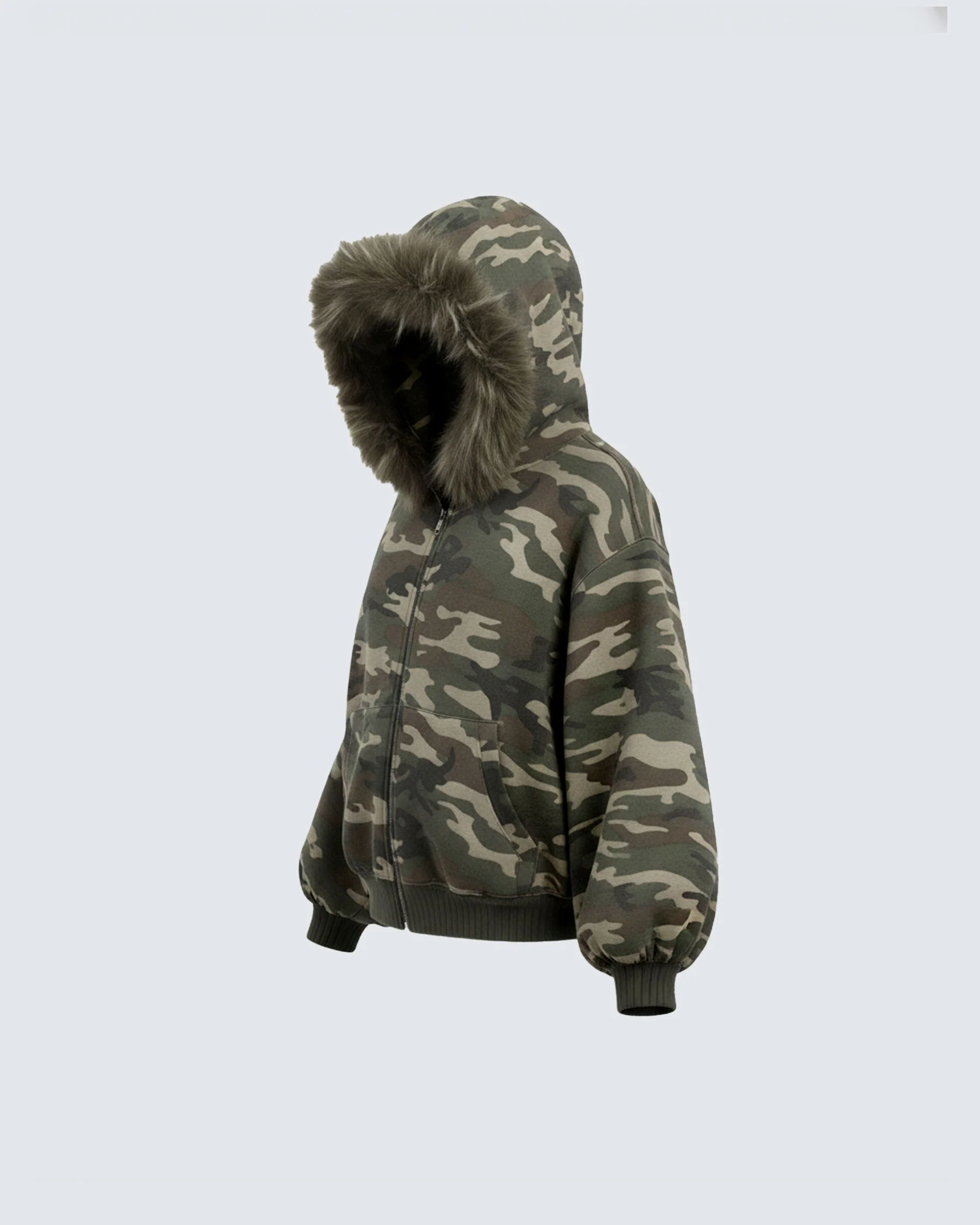 Camouflage  Fur Collar Cotton Jacket - Image 10