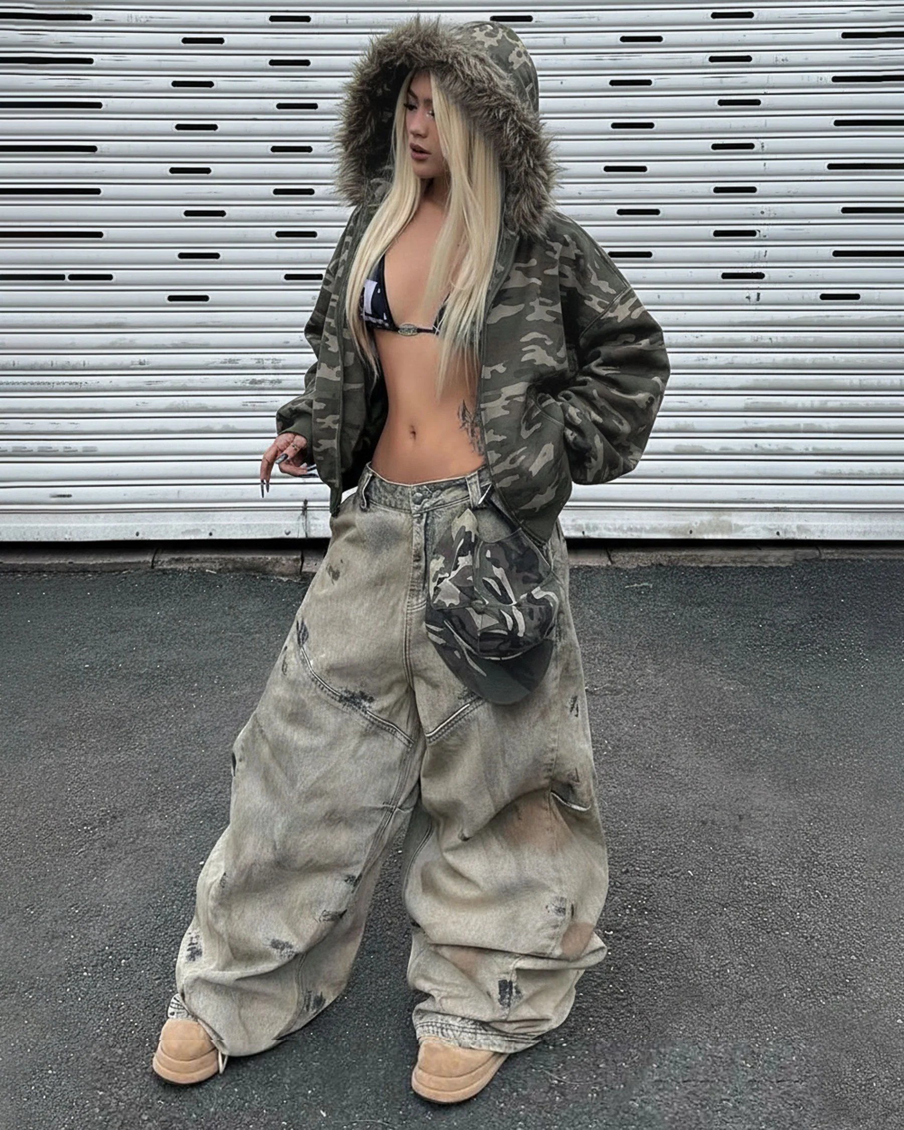 Camouflage  Fur Collar Cotton Jacket - Image 3