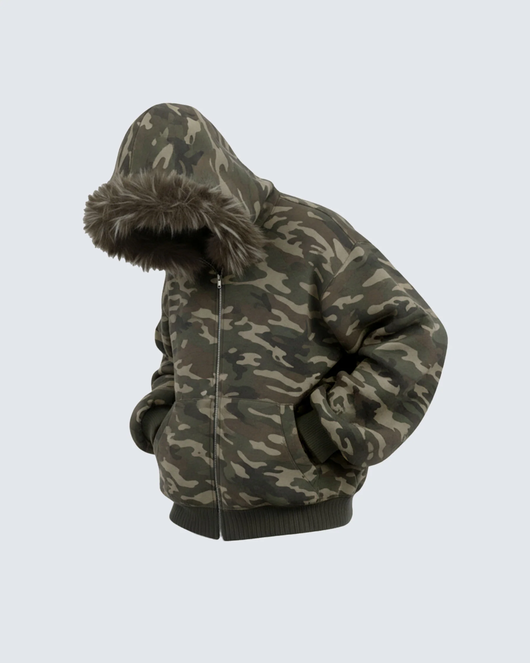 Camouflage  Fur Collar Cotton Jacket - Image 6