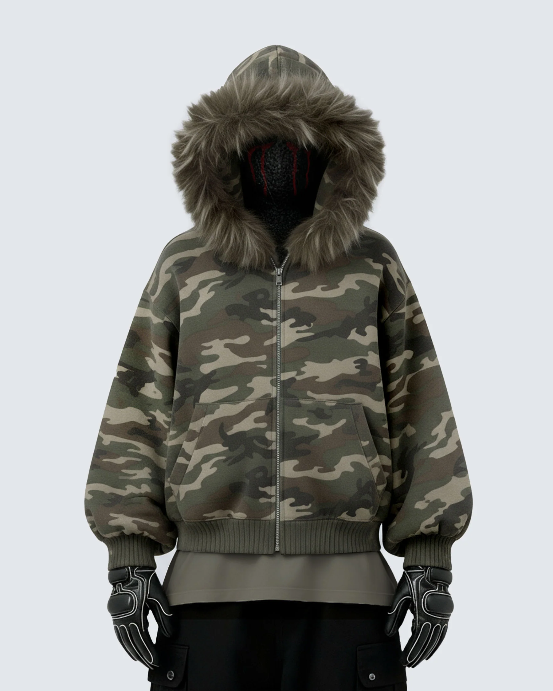 Camouflage  Fur Collar Cotton Jacket - Image 7