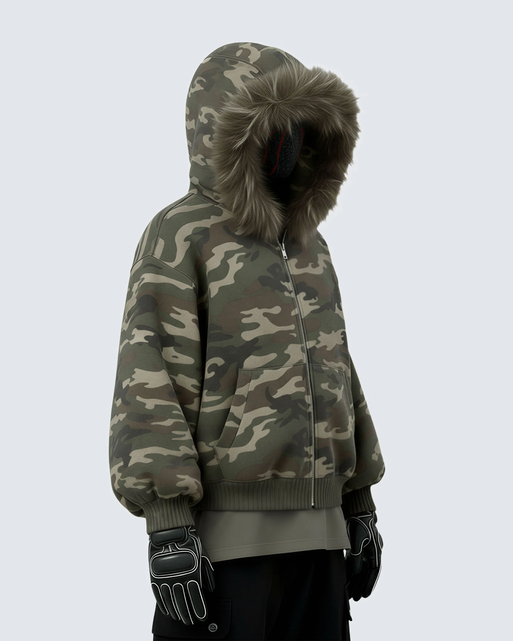 Camouflage  Fur Collar Cotton Jacket - Image 8
