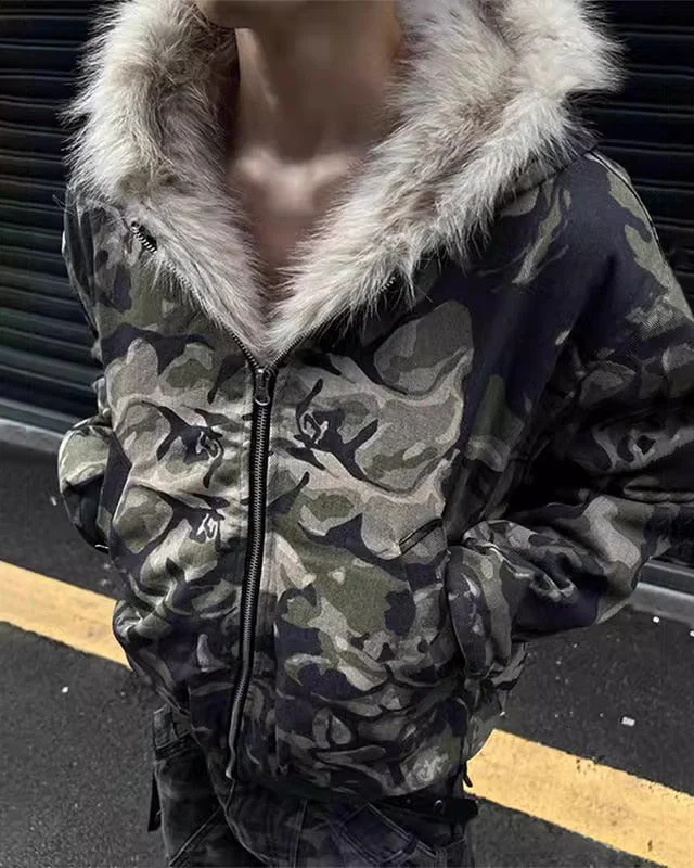 Camouflage Fur Collar Padded Jacket - Image 5