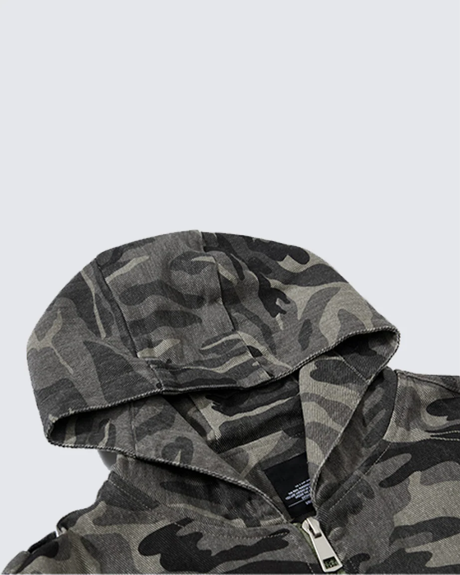 Camouflage Hooded Cargo Jacket - Image 3
