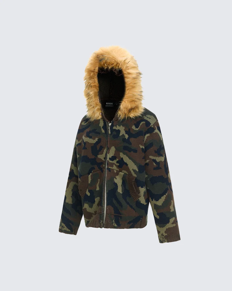 Camouflage Short Hooded Sweater - Image 2