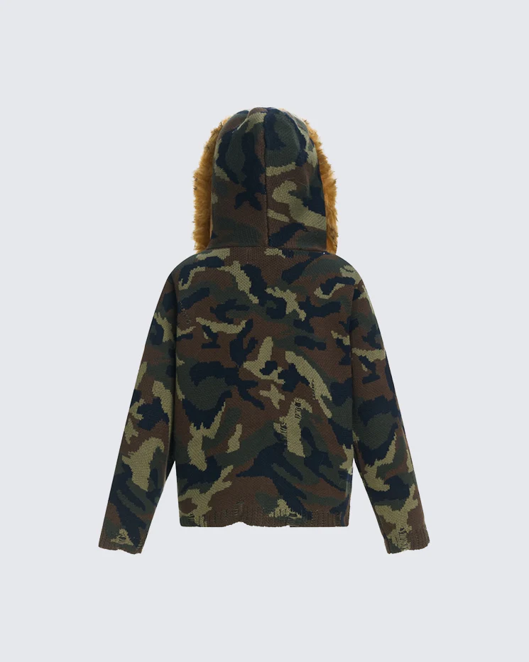Camouflage Short Hooded Sweater - Image 3