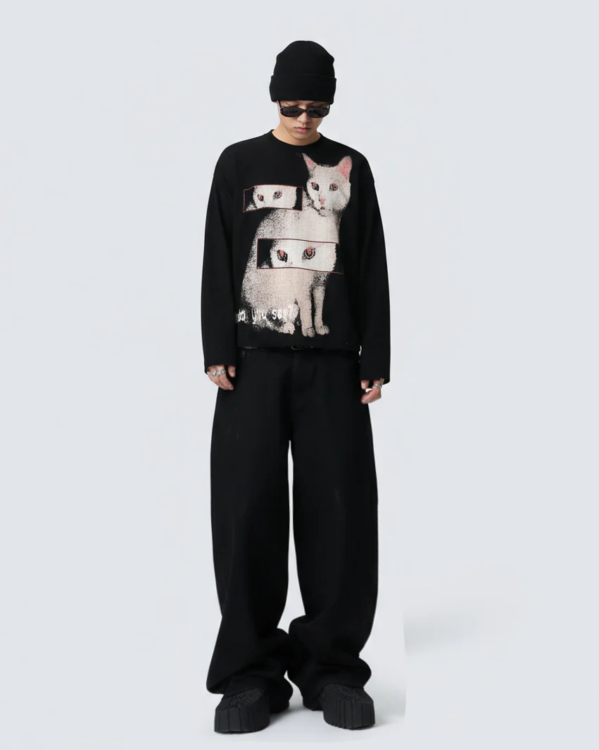 Cat Graphic Long Sleeve T-shirt - Image 2