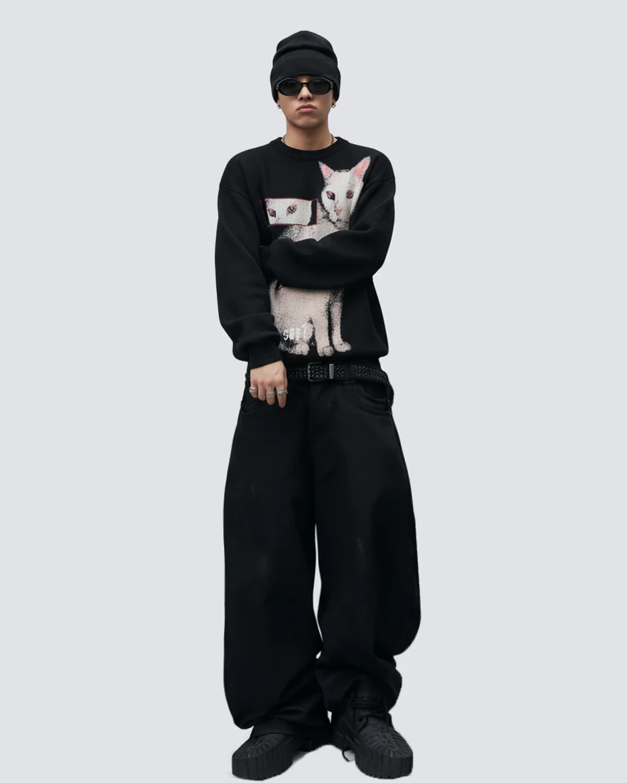 Cat Graphic Long Sleeve T-shirt - Image 3