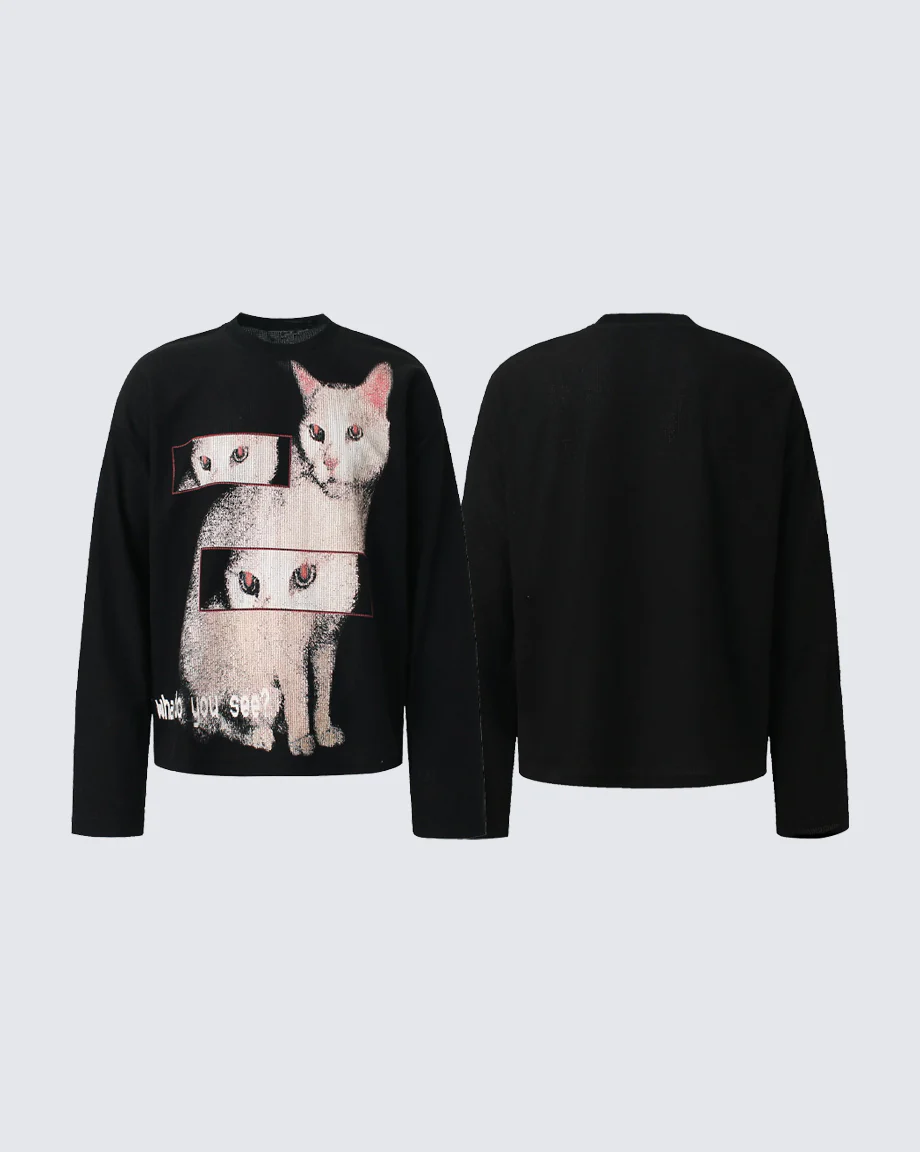 Cat Graphic Long Sleeve T-shirt - Image 6