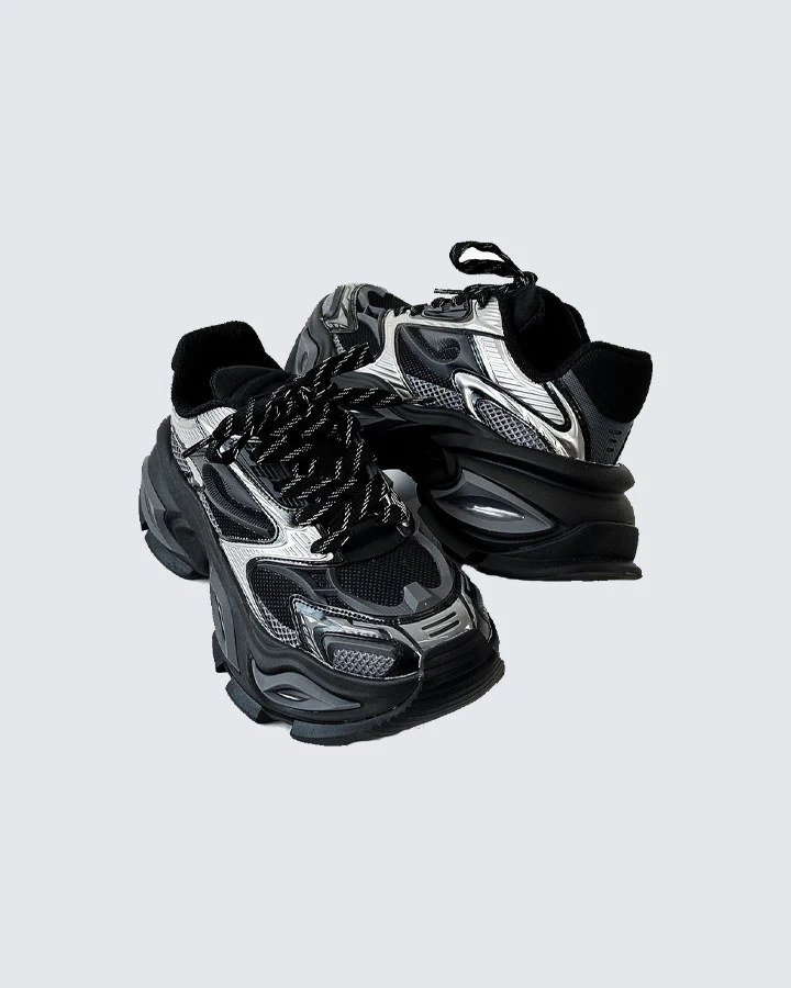 Chunky Black Platform Height-Increasing Sneakers