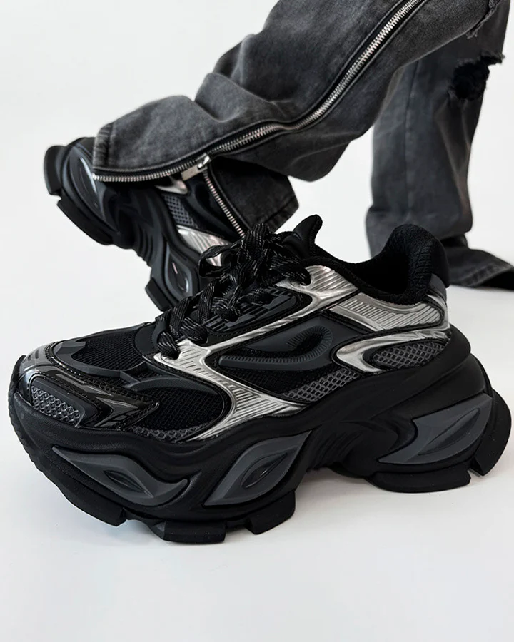 Chunky Black Platform Height-Increasing Sneakers - Image 4