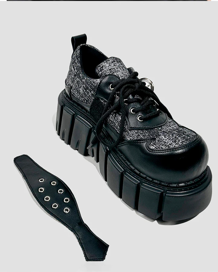 Chunky Studded Platform Lace Up Shoes - Image 9