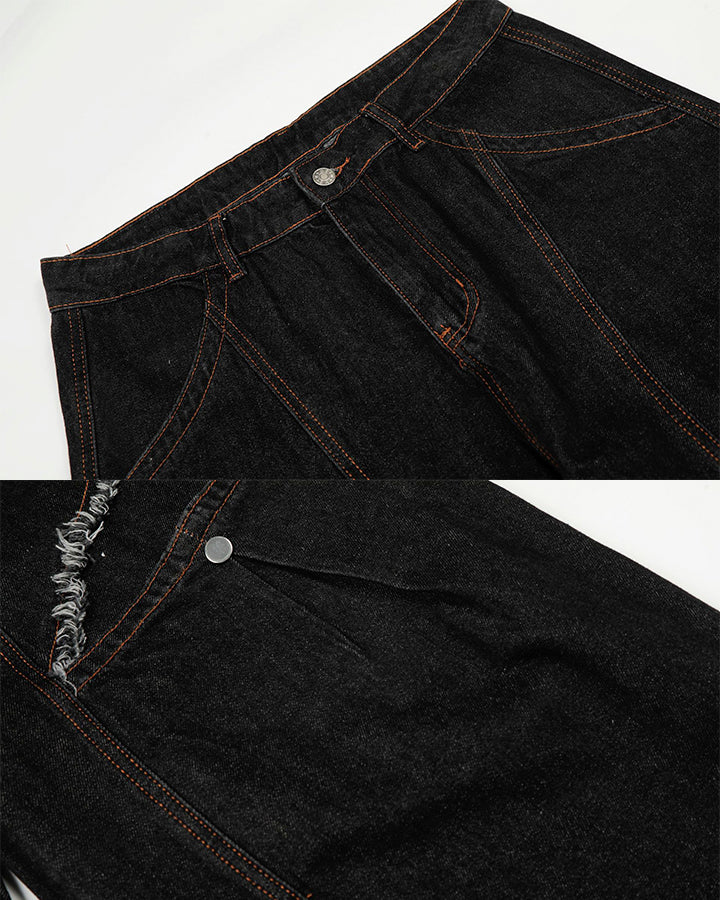 Contrast Stitch Distressed Denim Pants - Image 4