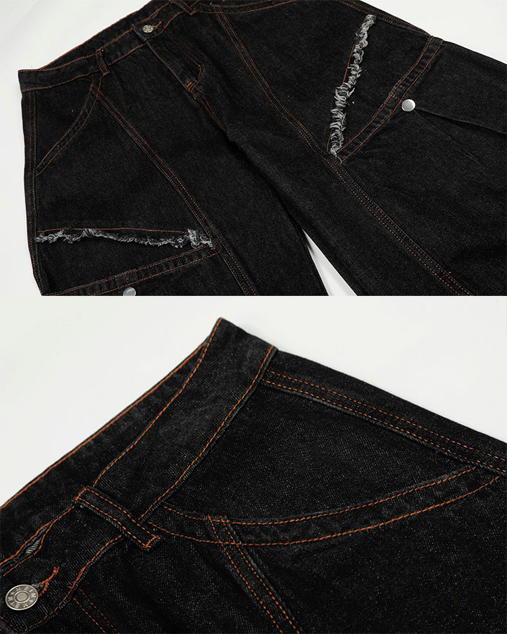 Contrast Stitch Distressed Denim Pants - Image 5