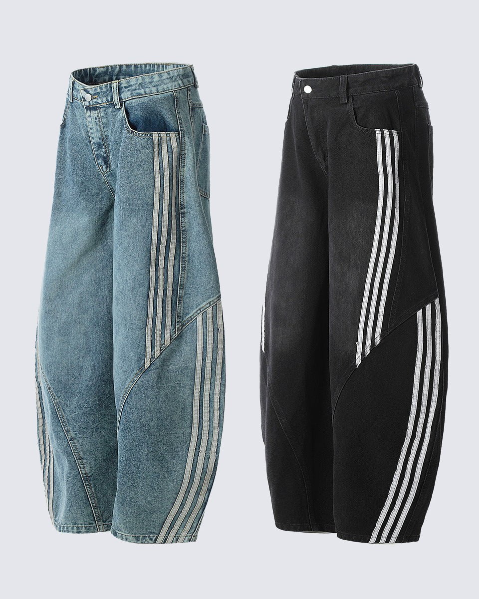 Contrast Striped Wide-Leg Denim Pants - Image 3