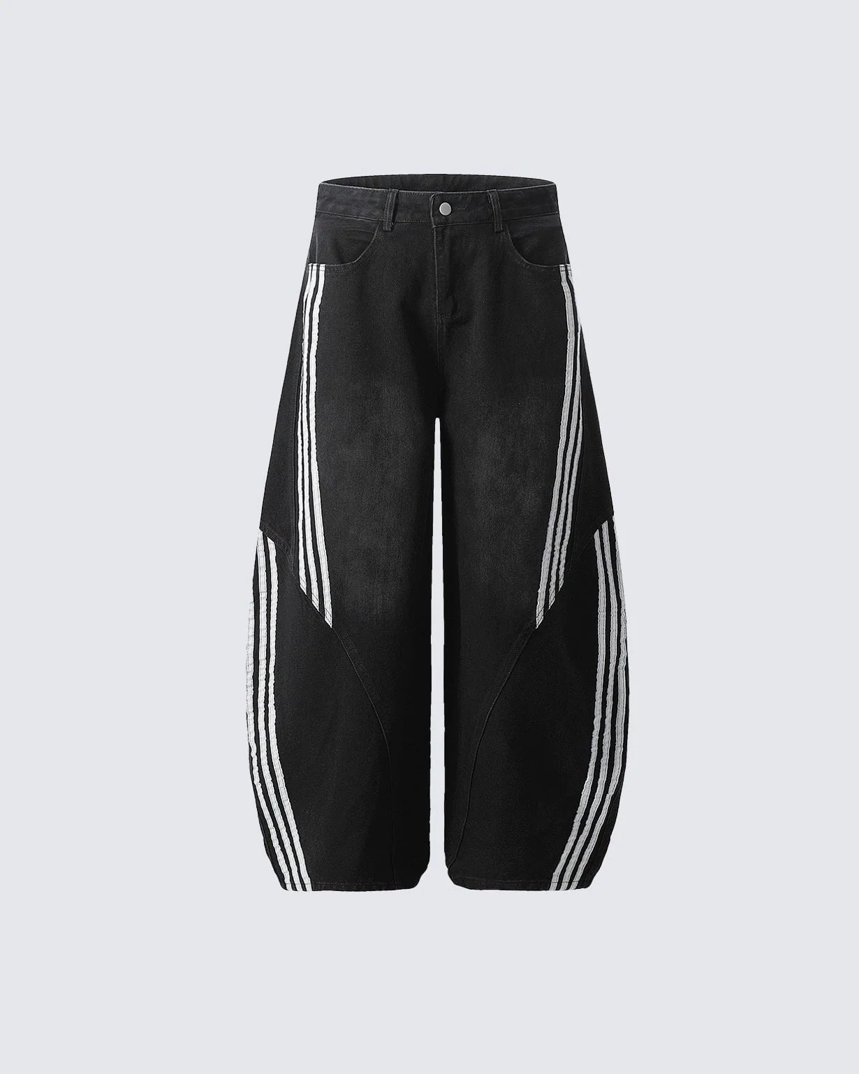 Contrast Striped Wide-Leg Denim Pants - Image 5