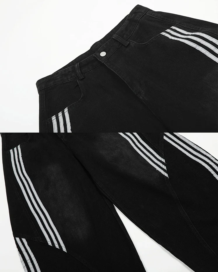 Contrast Striped Wide-Leg Denim Pants - Image 7