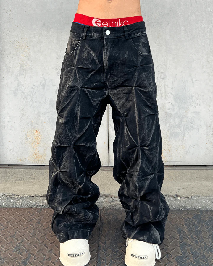 Crinkled Denim Cargo Pants - Image 11