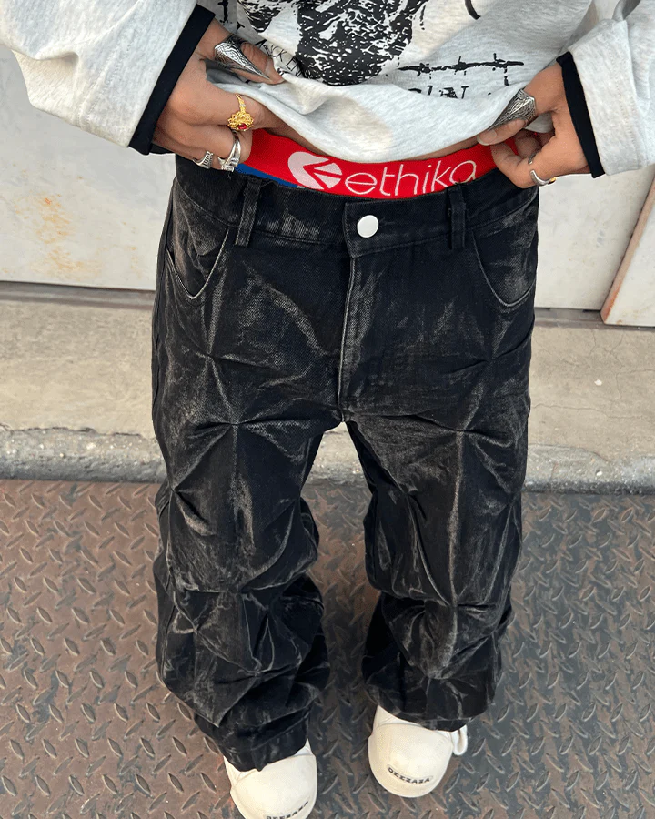 Crinkled Denim Cargo Pants - Image 5