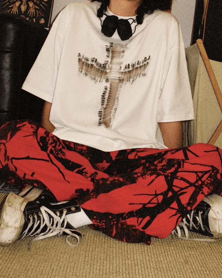 Distressed Cross Graphic Long Sleeve T-Shirt - Image 7