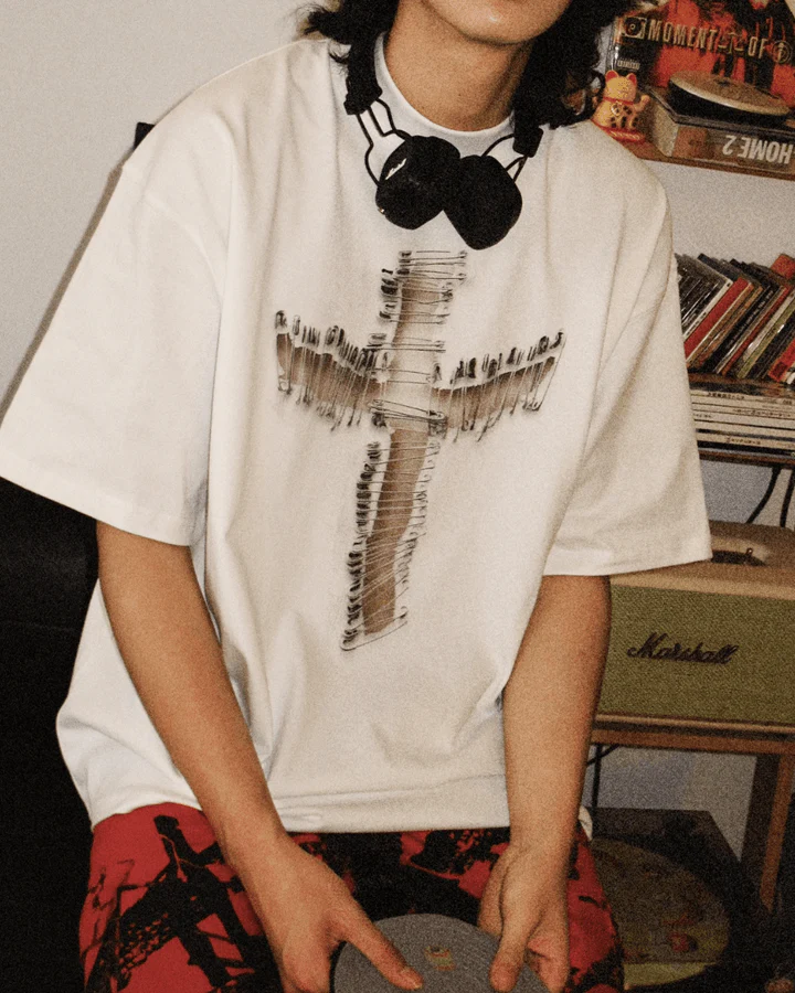 Distressed Cross Graphic Long Sleeve T-Shirt - Image 8