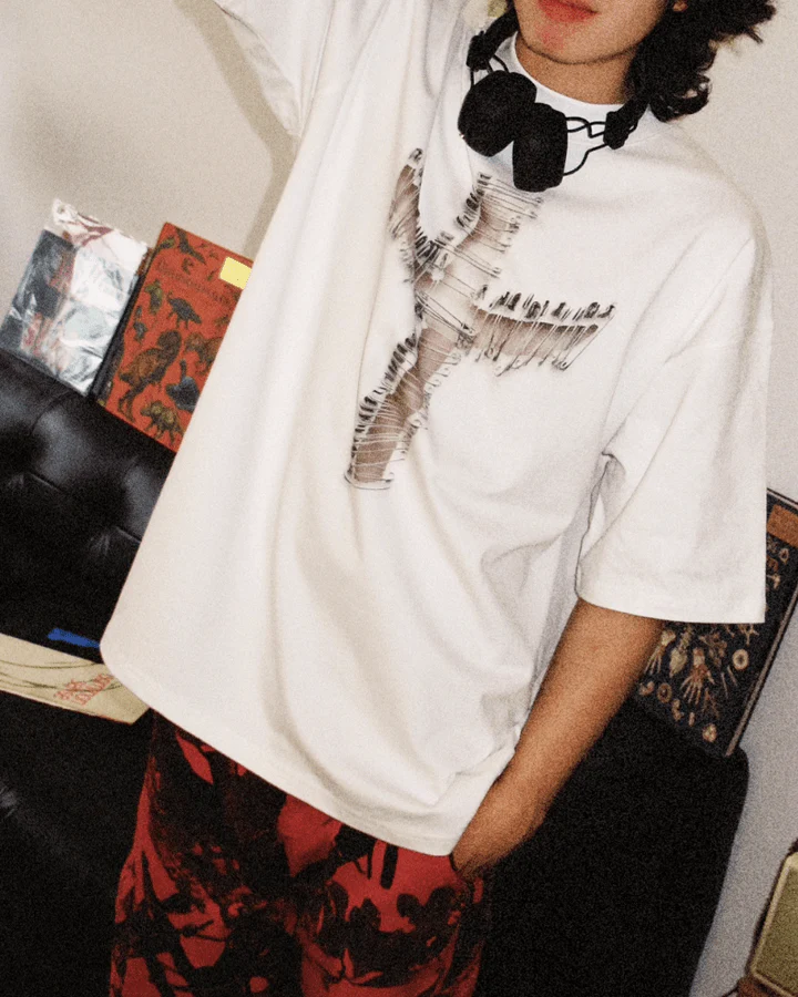 Distressed Cross Graphic Long Sleeve T-Shirt - Image 9