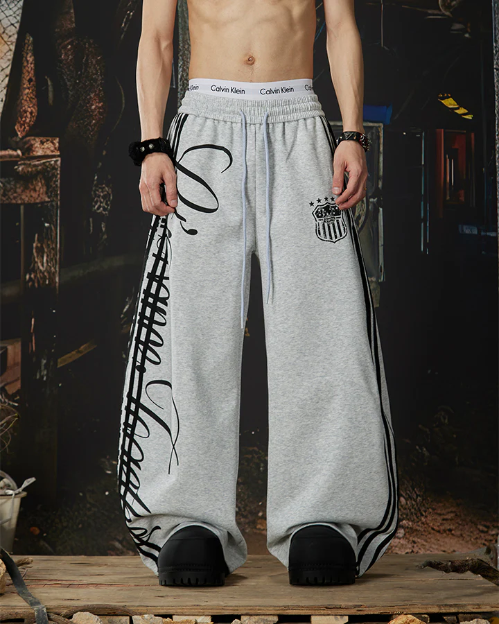 Curved Script Stripe Wide-Leg Sweatpants - Image 2