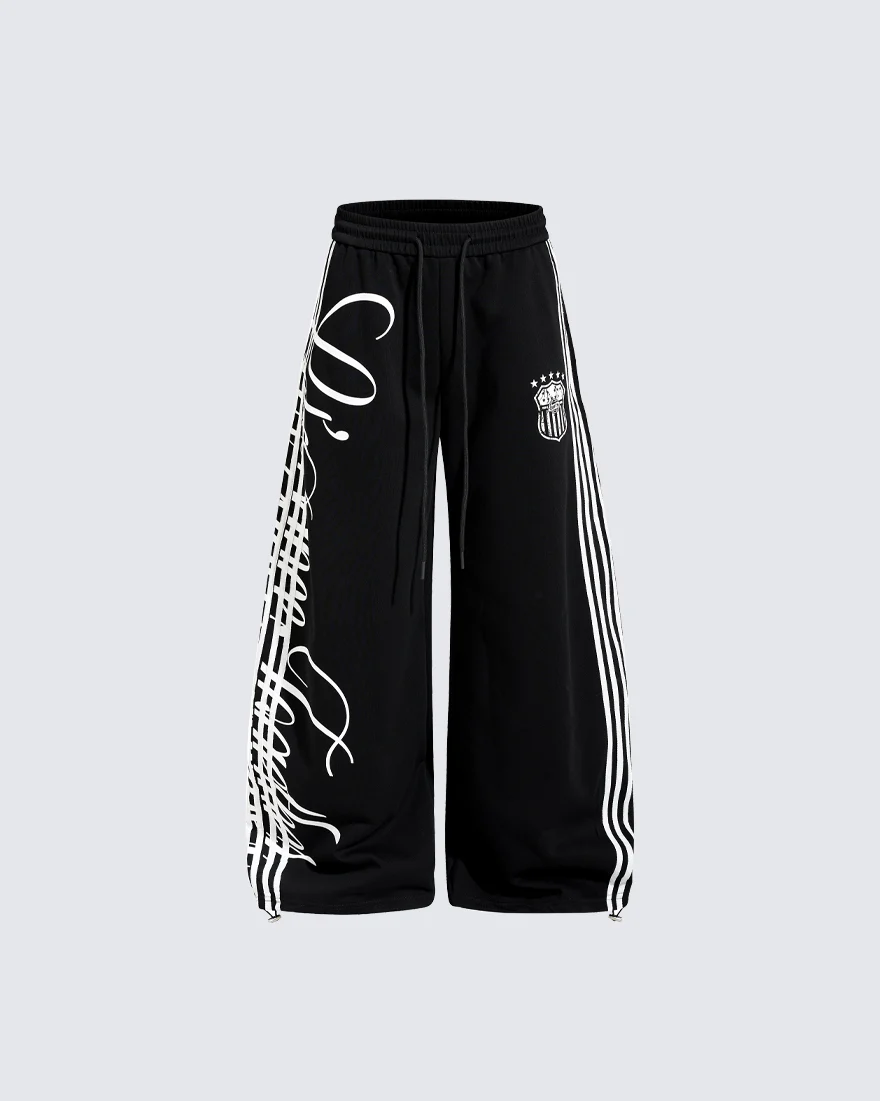 Curved Script Stripe Wide-Leg Sweatpants - Image 3