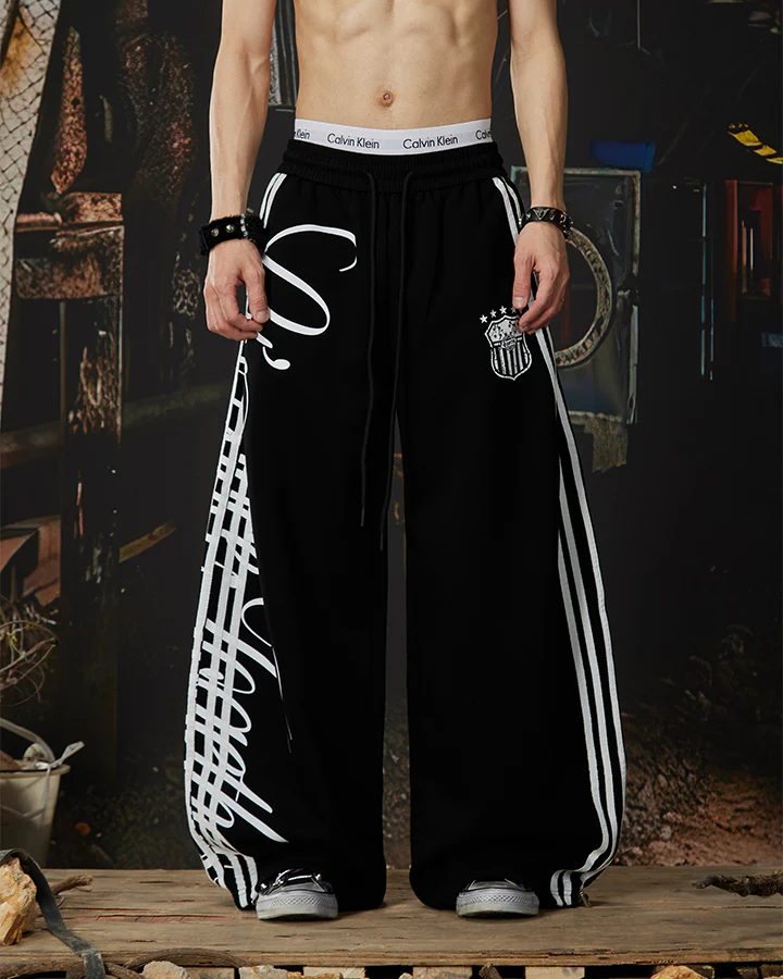 Curved Script Stripe Wide-Leg Sweatpants - Image 4