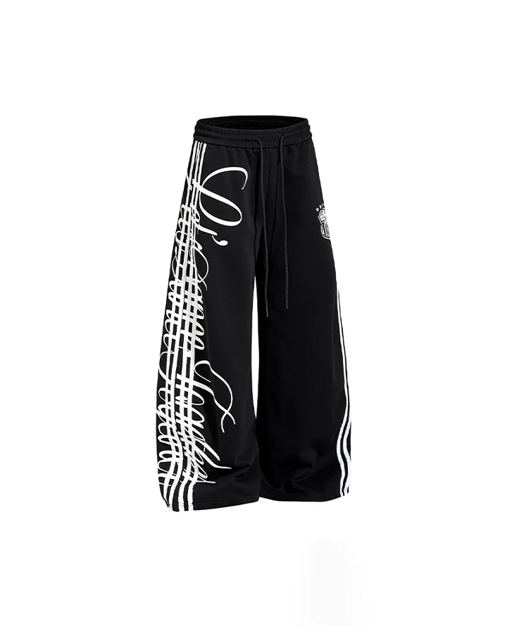 Curved Script Stripe Wide-Leg Sweatpants - Image 5