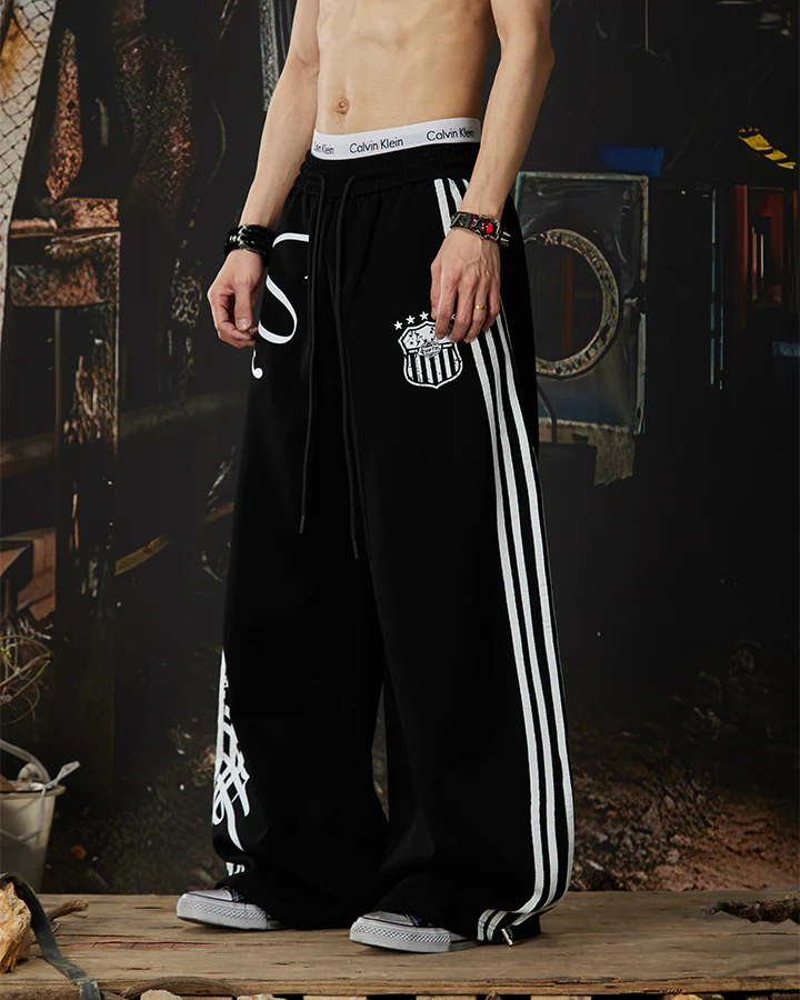 Curved Script Stripe Wide-Leg Sweatpants - Image 6
