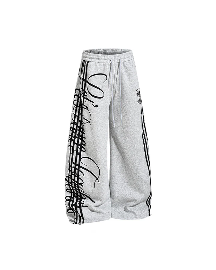 Curved Script Stripe Wide-Leg Sweatpants - Image 7