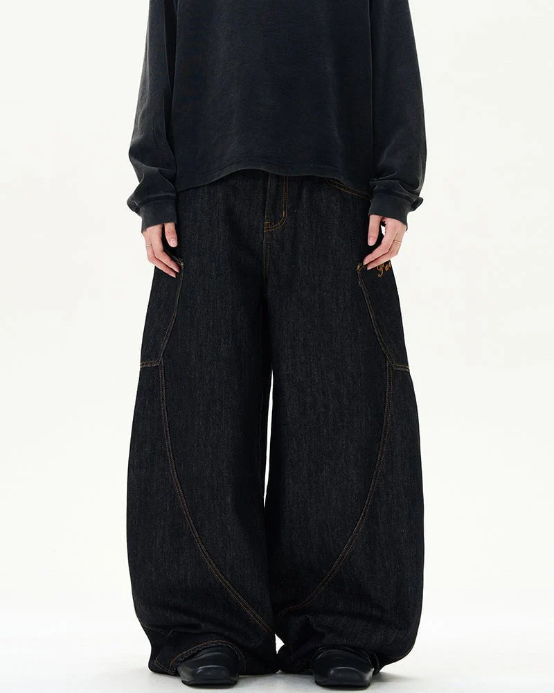 Curved Seam Denim Pants - Image 2
