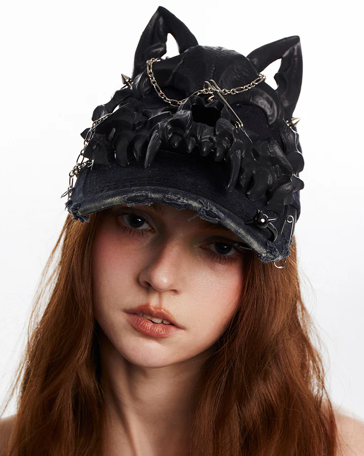 Dark Gothic Horn Skull Baseball Cap - Image 3