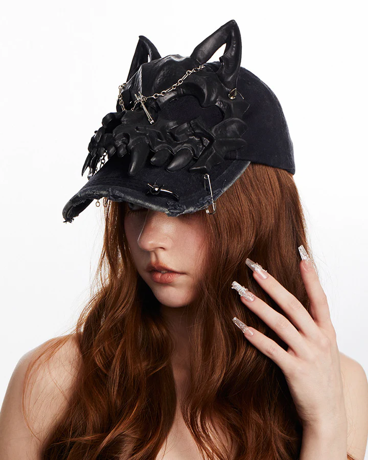 Dark Gothic Horn Skull Baseball Cap - Image 4