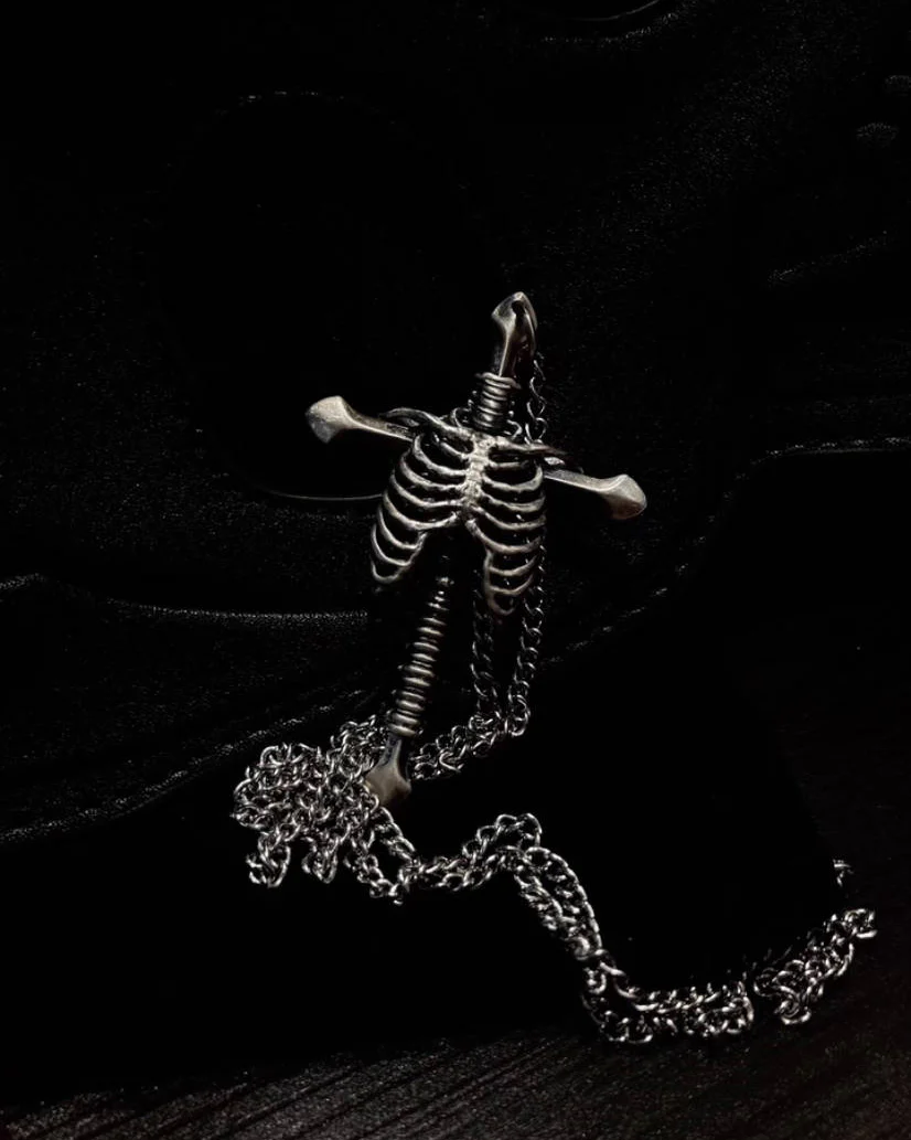 Dark Gothic Rib Cross Necklace - Image 2